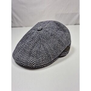 VTG Kangol Hat Flat Cap Newsboy Fitted Mens XL Blue Herringbone Tweed Lined